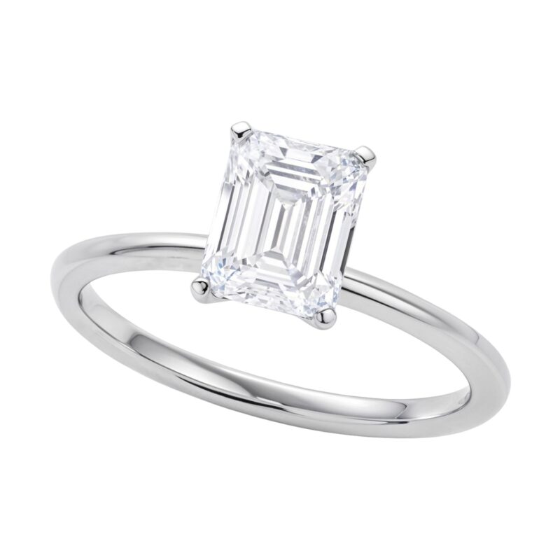 1.5 Ct Emerald Cut Diamond Ring Lab Grown IGI G/VS1 Sterling Silver