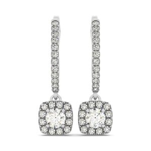 Cushion Cut Halo Diamond Drop Earrings 14k White Gold 1/2 carat