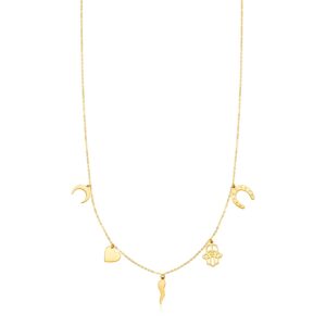 14K Yellow Gold Necklace with Polished Charms
