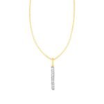 14k Yellow Gold Bar Pendant with Diamonds 18 inch 45 cm