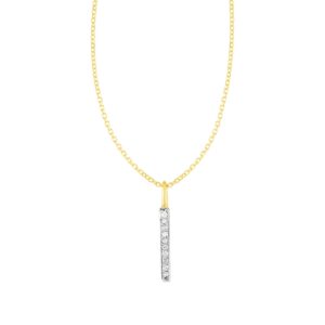 14k Yellow Gold Bar Pendant with Diamonds 18 inch 45 cm