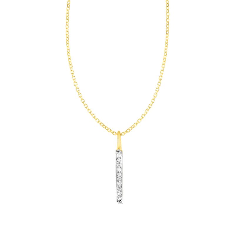 14k Yellow Gold Bar Pendant with Diamonds 18 inch 45 cm