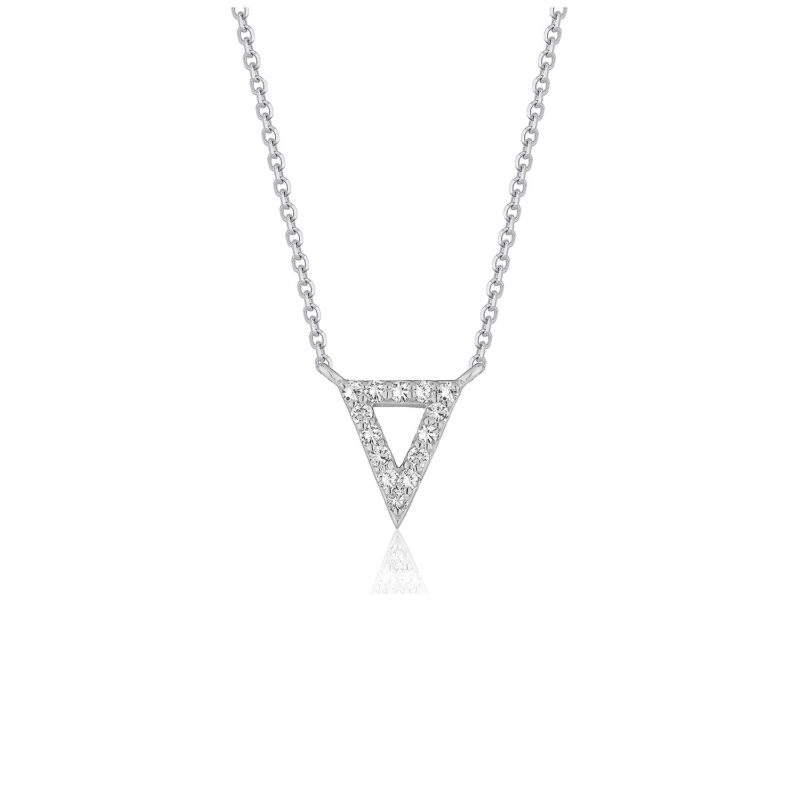 Diamond Inverted Triangle Pendant Necklace 14k White Gold