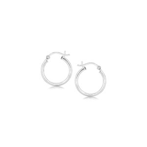Small Hoop Earrings Polished Sterling Silver and Rhodium Plated (2x15mm)