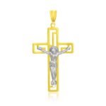 14k Two-Tone Gold Crucifix Cross with Figure Pendant
