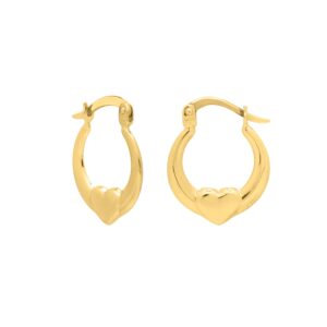 Small Heart Hoop Earrings 14K Yellow Solid Gold