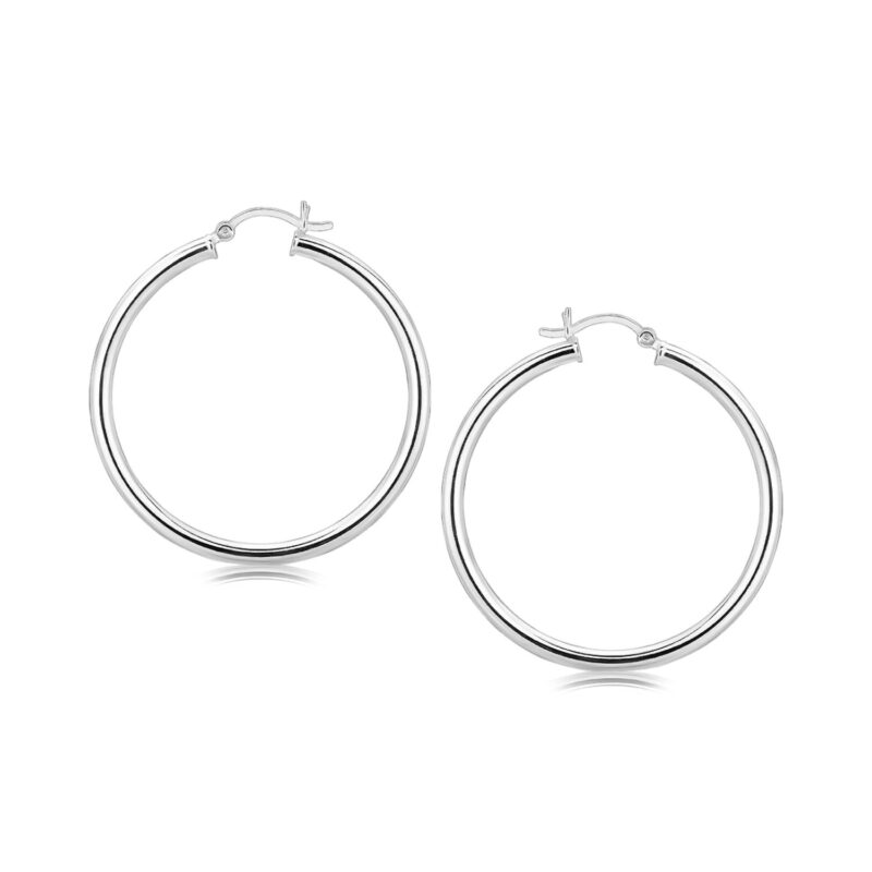 Large Classic Hoop Earrings Sterling Silver Rhodium Plated (3x40mm)