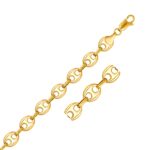 14k Gold Puffed Mariner Link Chain Necklace 11 mm