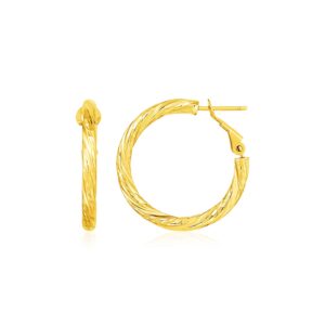 14k Yellow Gold Petite Twisted Round Hoop Earrings (3x15mm)