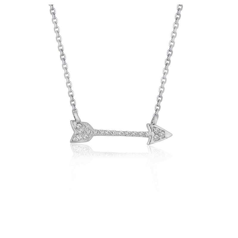 Diamond Arrow Pendant Necklace 14k White Gold 1/10 cttw