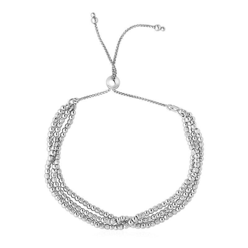 Adjustable Three-Strand Bead Bracelet in Sterling Silver (1 mm)