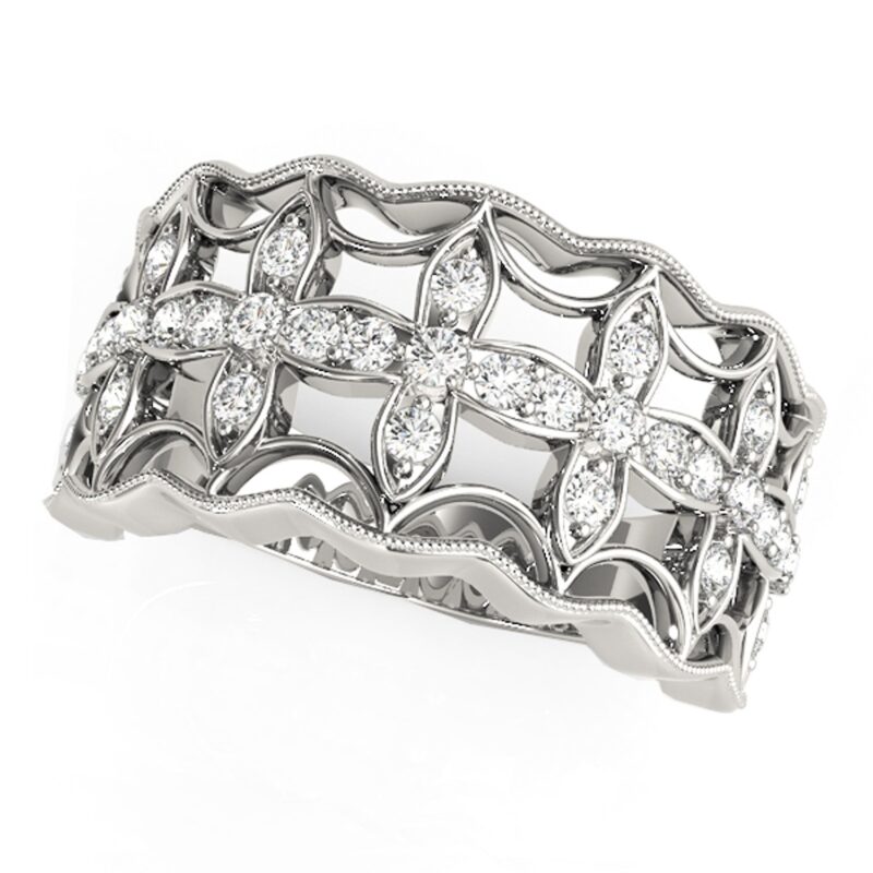 Diamond Studded Four Leaf Clover Ring 1/4 carat 14k White Gold