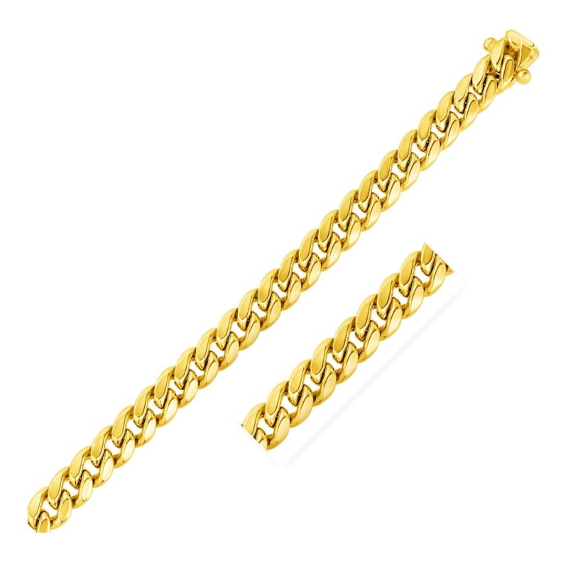 14k Yellow Gold Semi Solid Miami Cuban Chain Necklace 9.1 mm