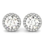 1 Carat Halo Diamond Earrings Round Prong 14k White Gold
