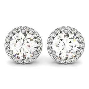 1 Carat Halo Diamond Earrings Round Prong 14k White Gold