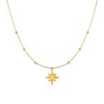 14k Yellow Gold Necklace with Eight Pointed Star and Beads