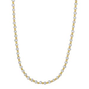 Pearl and Gold Alternating Bead Necklace in 14K Yellow Gold