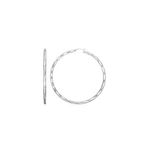 Sterling Silver Large Hoop Earrings with Hammered Texture (3x20mm)