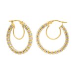 Iced Round Hoop Earrings 14K Two Tone Solid Gold