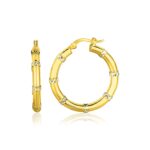 14k Solid Gold Hoop Earrings Alternate Textured Two-Tone