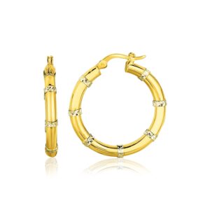 14k Solid Gold Hoop Earrings Alternate Textured Two-Tone