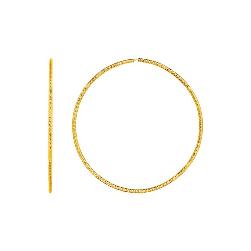 Endless Hoop Earrings 14k Yellow Solid Gold Textured (1.2mmx40mm)