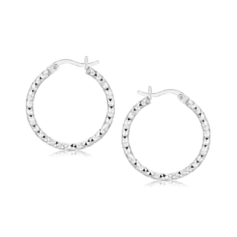 Weave Like Hoop Earrings Sterling Silver Rhodium Plated (2x20mm)