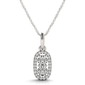 Outer Oval Shaped Two Stone Diamond Pendant Necklace 14k White Gold 5/8 cttw