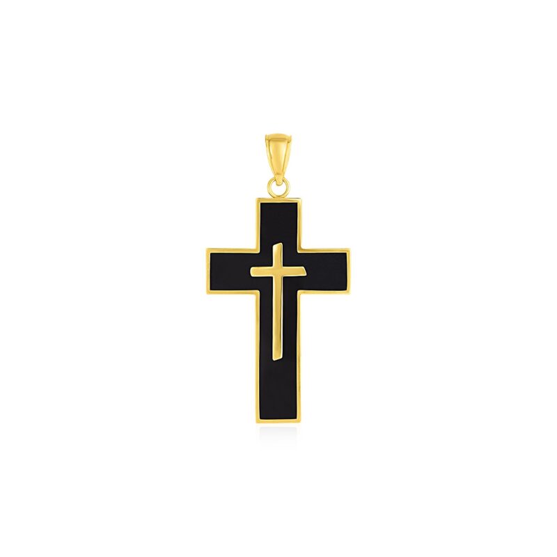14k Gold Black Enamel Cross Pendant