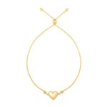 Adjustable Puffed Heart Draw String Bracelet in 14K Yellow Gold