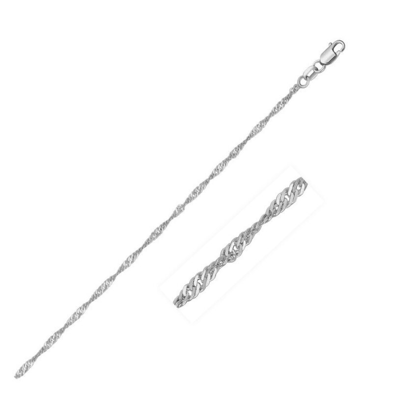 10k White Gold Singapore Chain Necklace with Lobster Clasp 1.5 mm