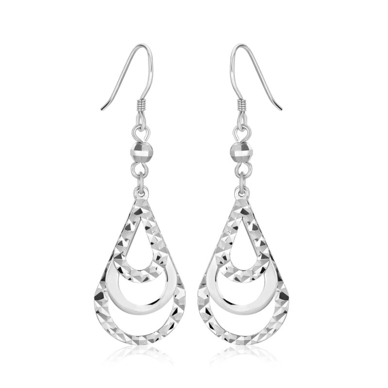 Sterling Silver Open Teardrop Dangling Earrings Textured Graduated