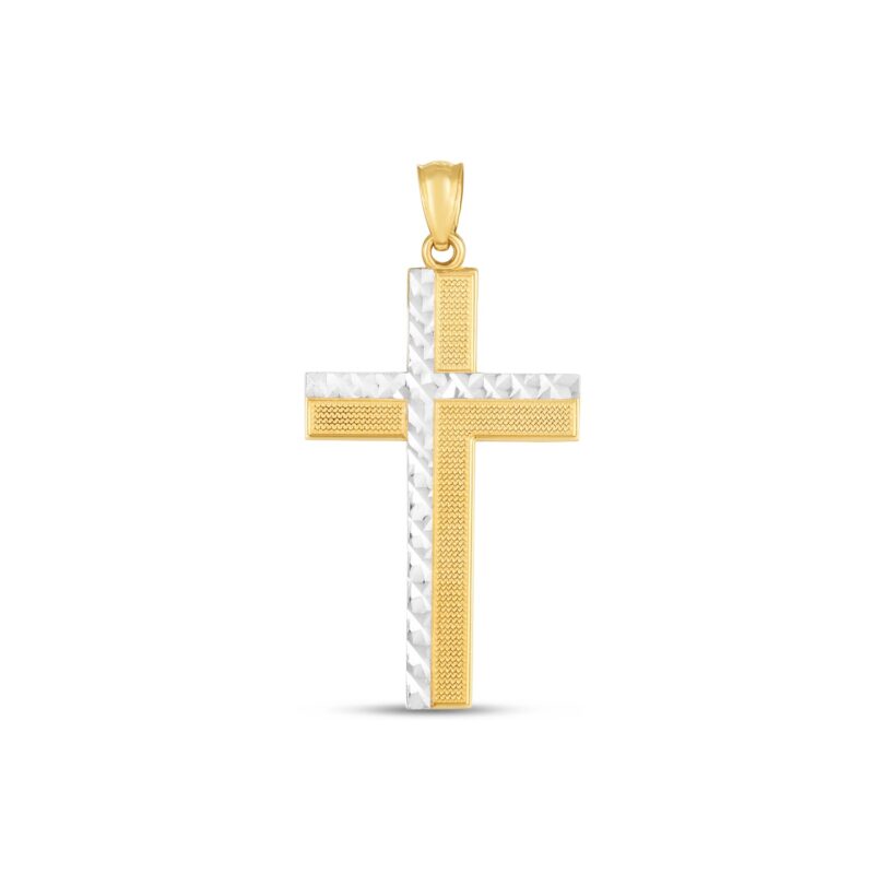 14k Yellow & White Gold Diamond Cut Cross Pendant for Women