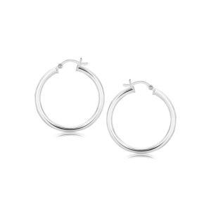Sterling Silver Small Hoop Earrings with Polished Rhodium Plating (3x30mm)