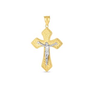 14k Gold Large Crucifix Cross Pendant Diamond Cut