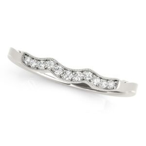 Wave Milgrained Diamond Wedding Ring 1/20 cttw 14k White Gold