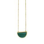 Malachite Geometric Half Moon Necklace in 14K Yellow Gold