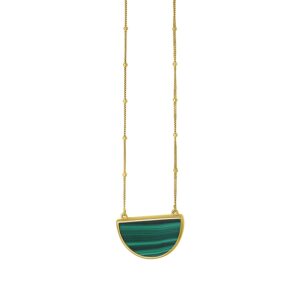 Malachite Geometric Half Moon Necklace in 14K Yellow Gold