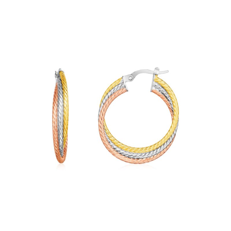 14k Tri Color Gold Round Hoop Earrings Three Part (4.5x26mm)