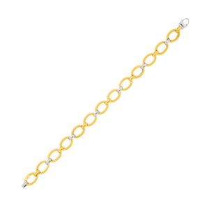 14k Two-Tone Gold Chain Bracelet with Textured Oval Links (6.35 mm)