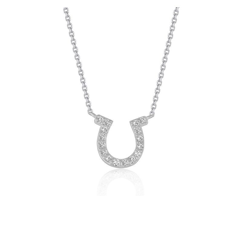 Diamond Horseshoe Pendant Necklace 14k White Gold