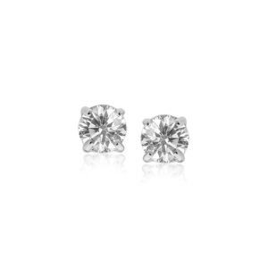 Sterling Silver Stud Earrings with White Hue Faceted Cubic Zirconia (5mm)