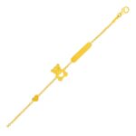 14k Gold Childrens Teddy Bear Heart and Bar Bracelet