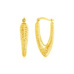 14k Gold V Shaped Puffed Hoop Earrings