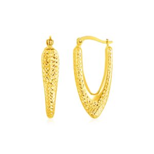 14k Gold V Shaped Puffed Hoop Earrings