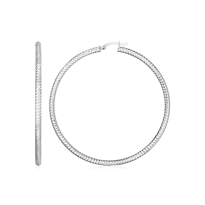 Sterling Silver Large Hoop Earrings with Braid Texture (3x35mm)