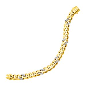 14k Yellow Gold Curb Chain Bracelet with Diamonds Polished (9.50 mm)