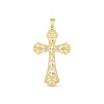 14k Two Tone Gold Long Wide Diamond Cut Cross Pendant