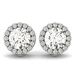 Four Prong Round Halo Diamond Earrings 1 1/6 carat 14k White Gold