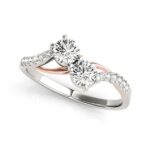Two Stone Diamond Ring with Curved Band 0.6 Carat in 14k White And Rose Gold